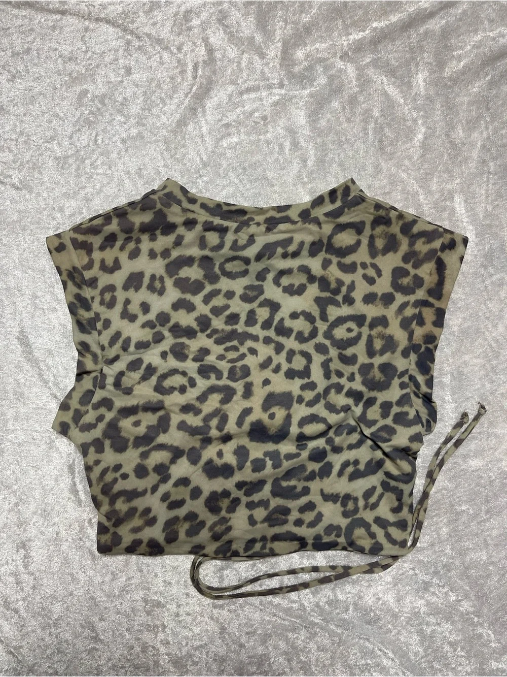Frankie's Bikinis Olive & Black Leopard Lace-Up Crop Top